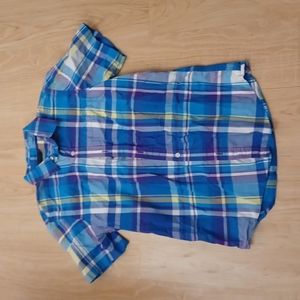 Gap Kids L Short Sleeve Collared Plaid Shirt